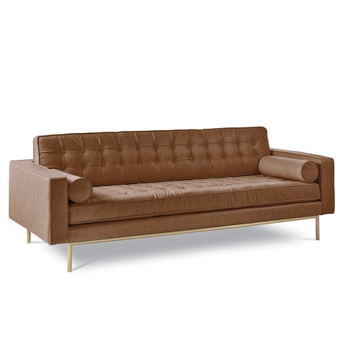 Open Box Carmine Leather Sofa (Brown)